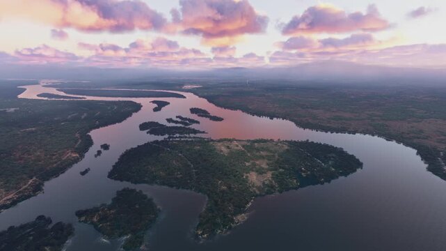 Sunrise drone aerial shot of Rock Pool in Livingstone. Zambia