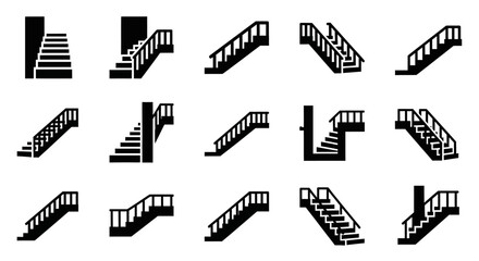 Collection of various staircase designs depicted in a grid layout with different angles and perspectives © John