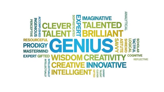 Genius animated word cloud-text design animation tag kinetic typography seamless loop.