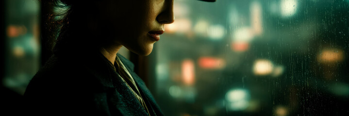 Naklejka premium A female detective using intuition and observation to uncover the unknown combining intellect elegance and the strength of women in solving mysteries