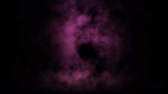 A swirling plume of pink and purple vapor rises and disperses against a black background, creating an ethereal, abstract motion.