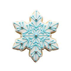Obraz premium Snowflake cookie with blue icing and silver balls