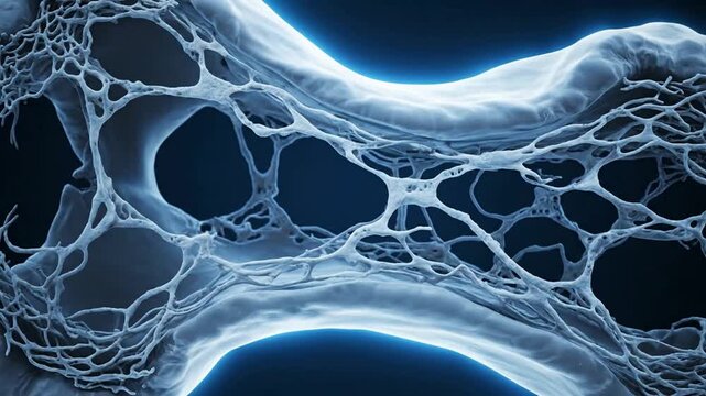 Microscopic 3D Medical Animation Showing Healthy Bone Tissue Becoming Fragile Osteoporosis with Holes