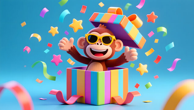 April Fool's Day surprise with a funny monkey box