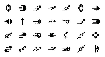 Collection of abstract icons representing various concepts and ideas displayed in a grid on a clean background