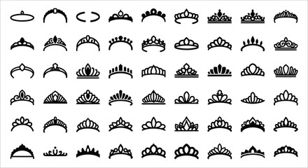 Collection of various crown silhouettes and tiara designs illustrated in black © Steven