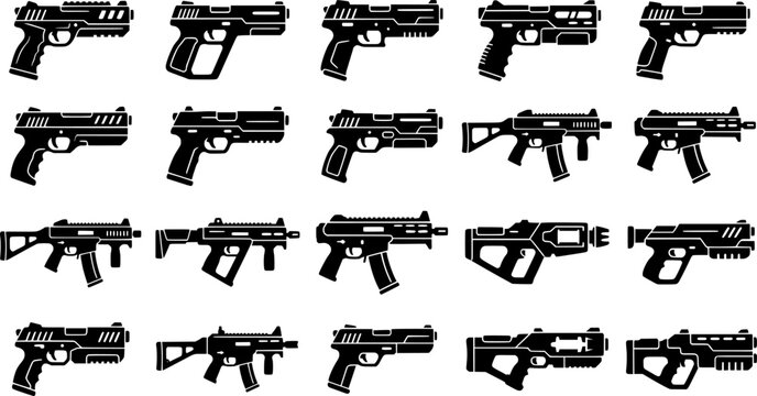 toy nerf gun silhouette, black and white silhouette, vector and illustration
