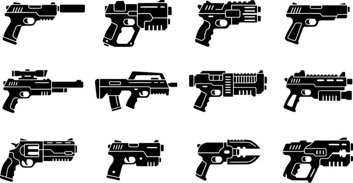 toy nerf gun silhouette, black and white silhouette, vector and illustration
