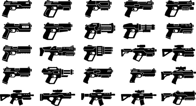 toy nerf gun silhouette, black and white silhouette, vector and illustration
