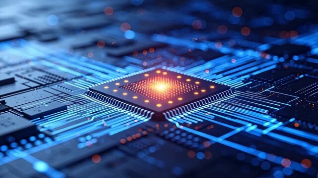Microchip with glowing light beams
