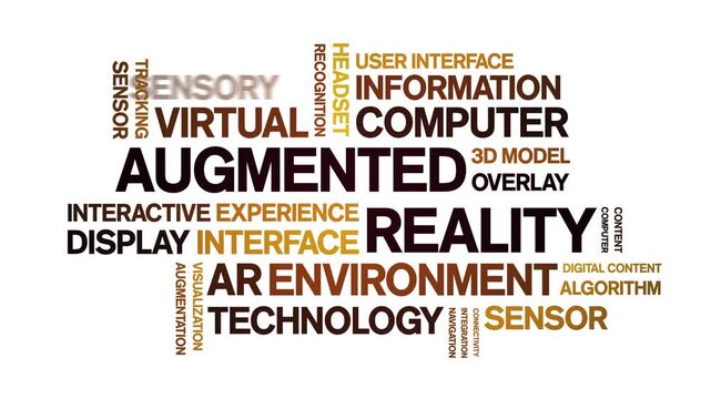 Augmented Reality animated word cloud-text design animation tag kinetic typography seamless loop.