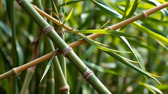 Closeup of bamboo stalks and leaves
