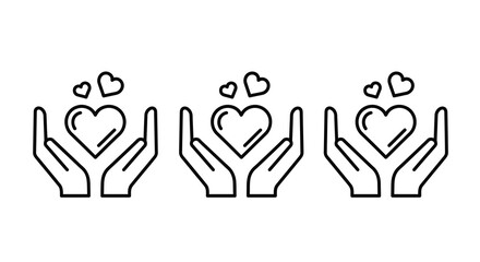 Obraz premium Hands Holding Hearts Icons Vector Illustration Set, Love Care Support Symbol, Gentle Embrace Graphic