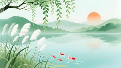 Modern Chinese Style Lake Landscape