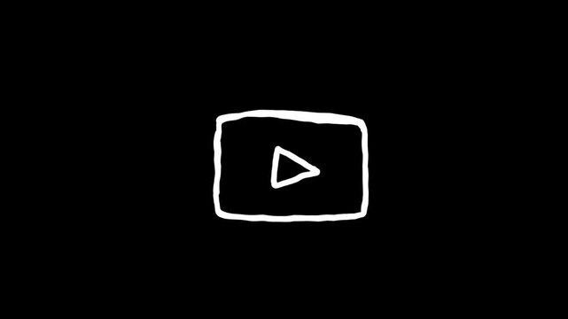 Minimalist hand drawn play button icon animation on black background