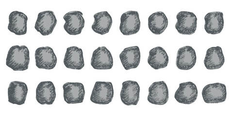 Hand drawn rocks and stones Rock fragments, boulders, building material Coastal pebbles, gravel, minerals, cobblestones, geological formations For game environment, landscape illustration, design