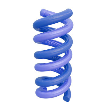 A 3D render of two smooth, glossy spiral springs intertwined. One spring is bright blue, the other a lighter purple, coiling upwards.