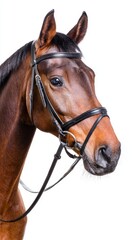 Obraz premium horsepower. Majestic bay horse in profile against a clean white background. wildlife magazines, conservation campaigns, designed for wildlife conservation campaigns, promotes animal welfare. 