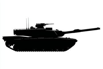 Fototapeta premium Military tank silhouette isolated on white background, armored combat vehicle and defense industry strategy concept