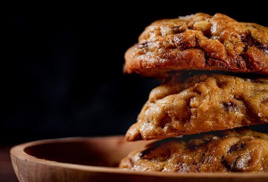 stack of cookie for advertisement, black background