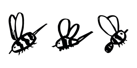 Set of hand drawn happy funny cute honey bee clipart Adorable flying striped insect friendly kawaii bumble bee For kids print, web, design, decor, logo © Daria Shane