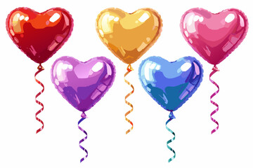 A collection of vibrant heart shaped balloons float against a white backdrop © Indira