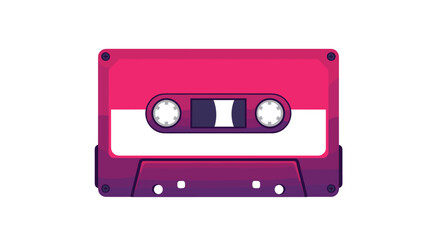 Fototapeta premium A pink and purple gradient cassette tape with a white label and visible spools is centered on a clean white background.