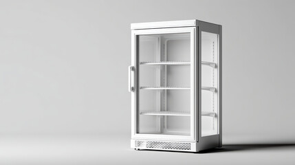 Obraz premium Promotional portable mini glass door refrigerator mockup standing empty invitingly in bright studio lighting highlighting clean modern design