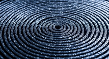 Obraz premium Dark Blue Metallic Coils Arranged in Concentric Circles Creating a Shimmering Abstract Background Texture