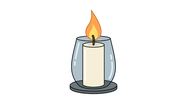 Flat vector illustration of a memorial candle with soft flame, outline vector style, isolated on white background, solid colors, no text, no gradient.