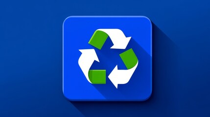 Obraz premium Clean 3D recycle symbol with white and green arrows on a blue square, ideal for eco branding, sustainability campaigns, and environmental awareness presentations.