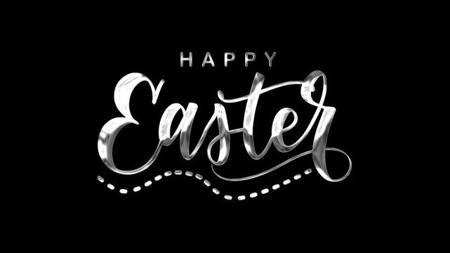 Happy easter text animation in silver, perfect for easter greetings, social media posts, and festive designs.