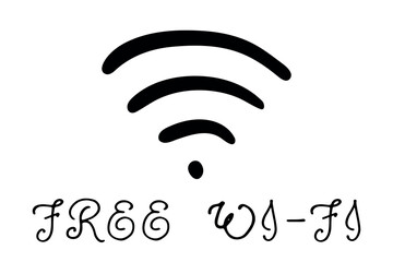 Hand drawn free wifi spot zone sign Public wi-fi area sign Wireless internet clipart in doodle style Single element for print, web, design, decor 3G, 4G, 5G, 6G, IoT