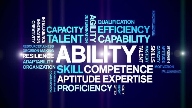 Ability animated word cloud-text design animation tag kinetic typography seamless loop.