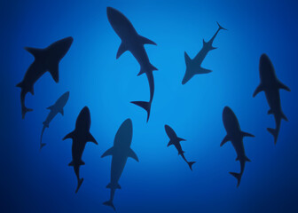 Obraz premium Graphic illustration of great white sharks underwater