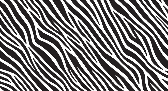 A high-contrast vector animal print featuring smooth black zebra stripes on a clean white background, ideal for modern fashion and textile designs.