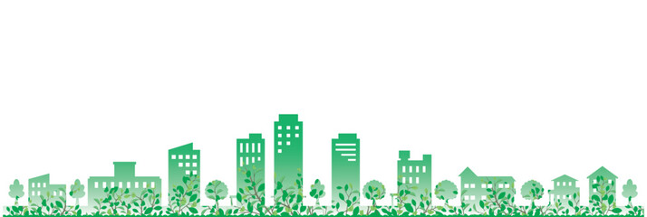 緑豊かな街並みを描いた可愛らしくポップなイラスト. © keko-ka