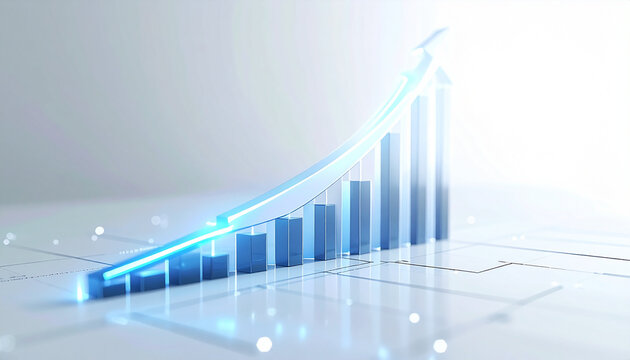 Abstract growth chart with upward arrow on light background