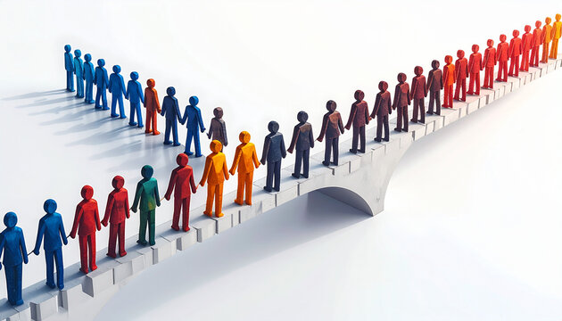 Colorful human figurines on diverging paths illustrating choice and decision