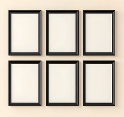 Fototapeta premium Six Black Frames on Beige Wall