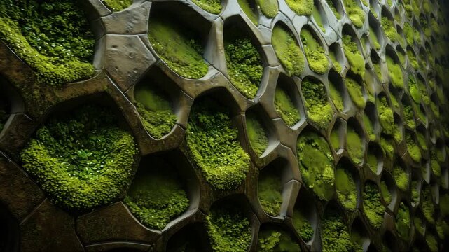 Moss filled modular facade showcasing sustainable architecture concept