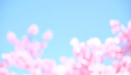 Naklejka premium ぼかした桜と青空の春背景 広告バナー向けやわらかいコピースペース素材