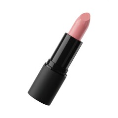 Pink lipstick in sleek black tube on white background makeup beauty cosmetic