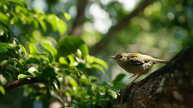 A serene side view of a nama burung papua perched on a branch in a lush forest