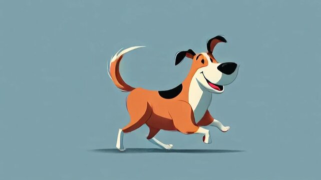 Cartoon style illustration of a running dog on a plain background