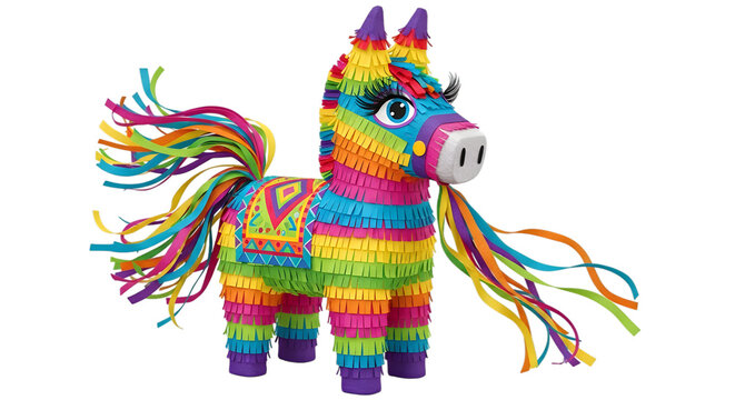 Vibrant rainbow pi ata in the shape of a horse
