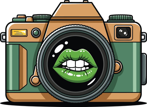 St patrick's day silhouette vector graphic of green lips in camera lens
