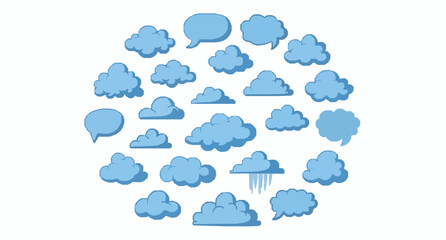 Obraz premium Blue doodle cloud collection vector with hand drawn speech bubble and sky shapes