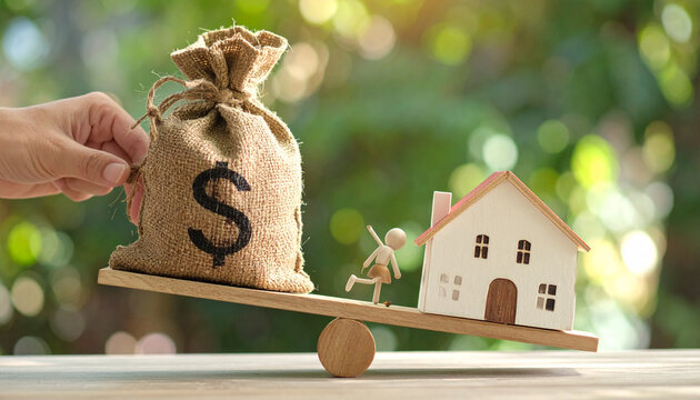 Conceptual image of financial investment and real estate ownership balance