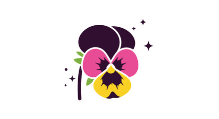 Naklejka premium Stylized Pansy Flower Illustration with Vibrant Colors and Sparkles.